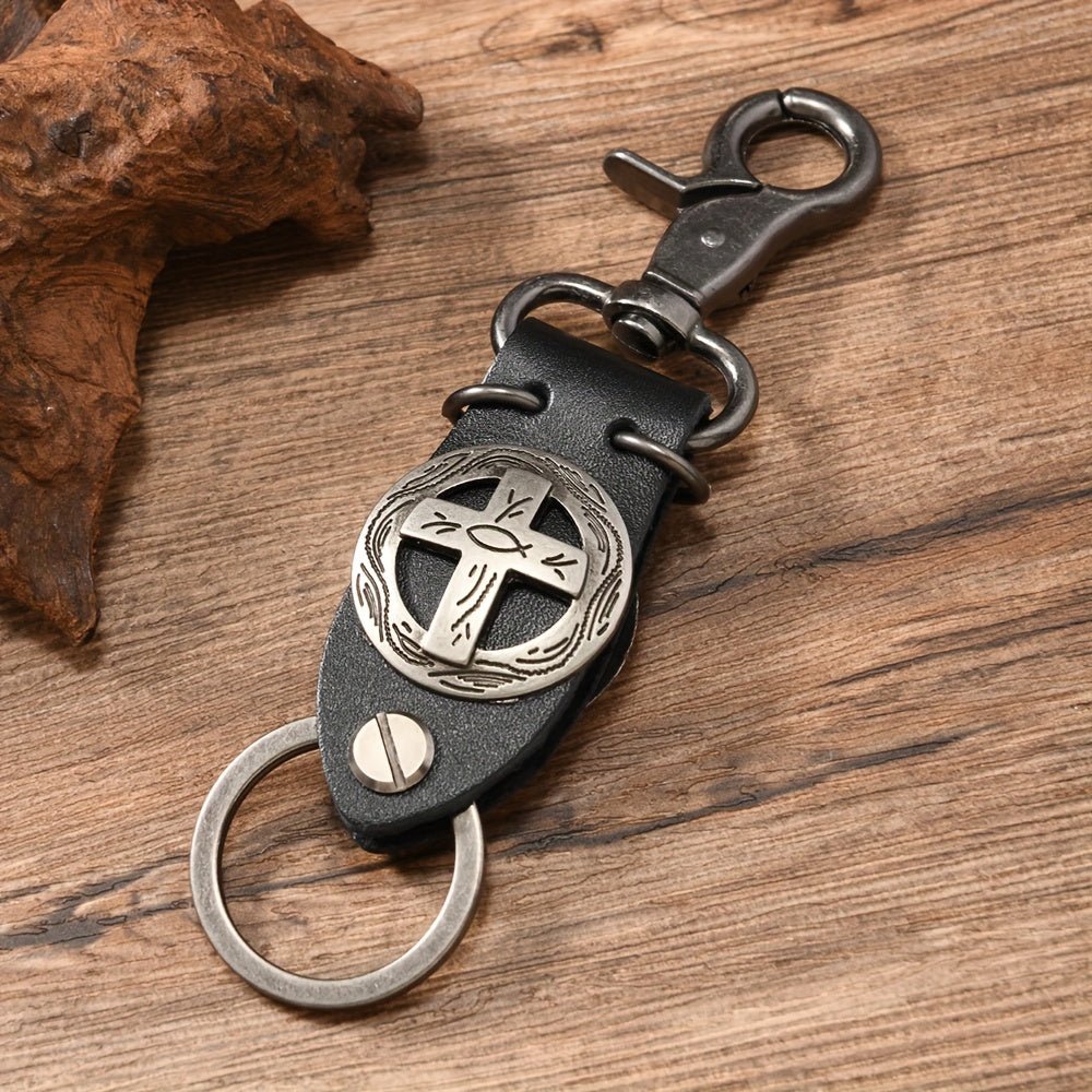Chaveiro Viae Guardian – Couro e Cruz Retrô - Catholité