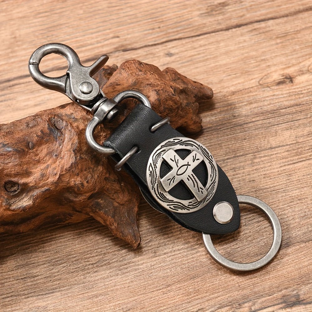 Chaveiro Viae Guardian – Couro e Cruz Retrô - Catholité