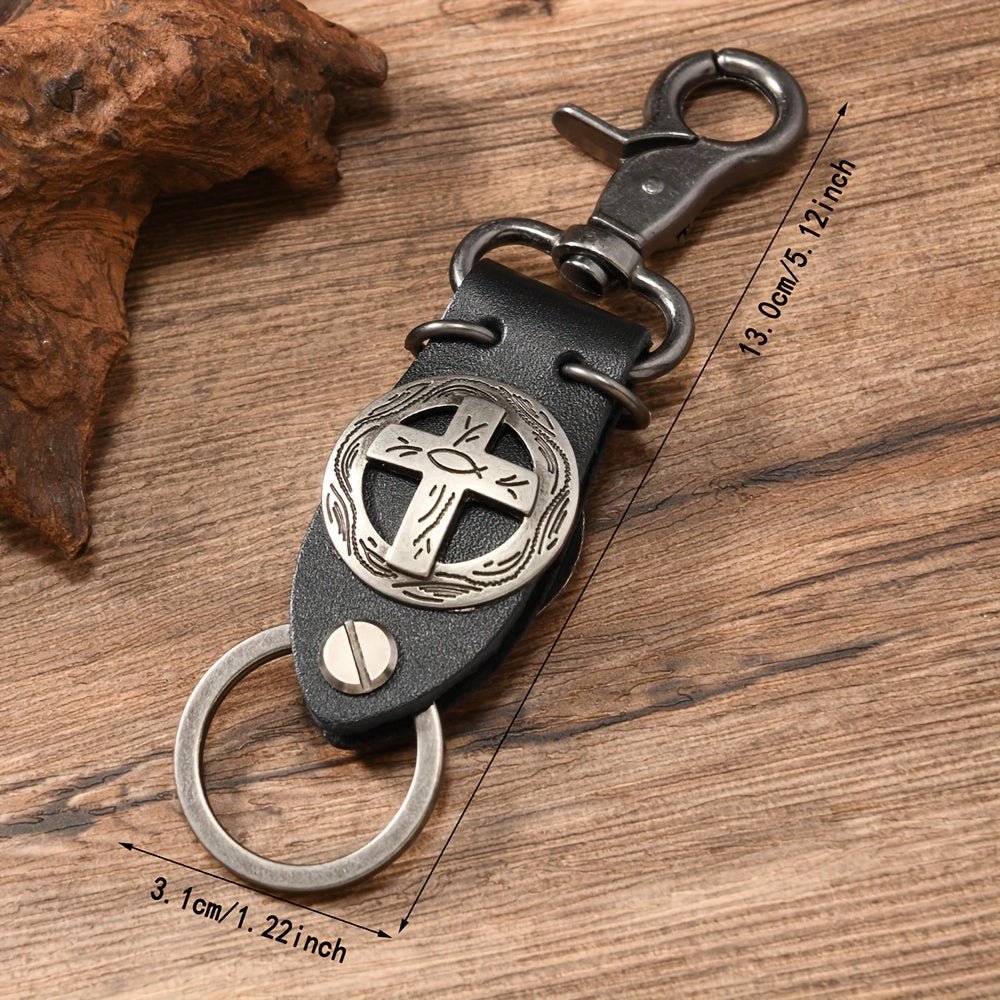 Chaveiro Viae Guardian – Couro e Cruz Retrô - Catholité
