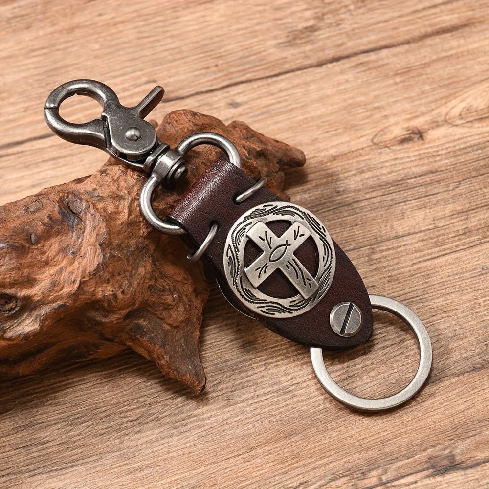 Chaveiro Viae Guardian – Couro e Cruz Retrô - Catholité