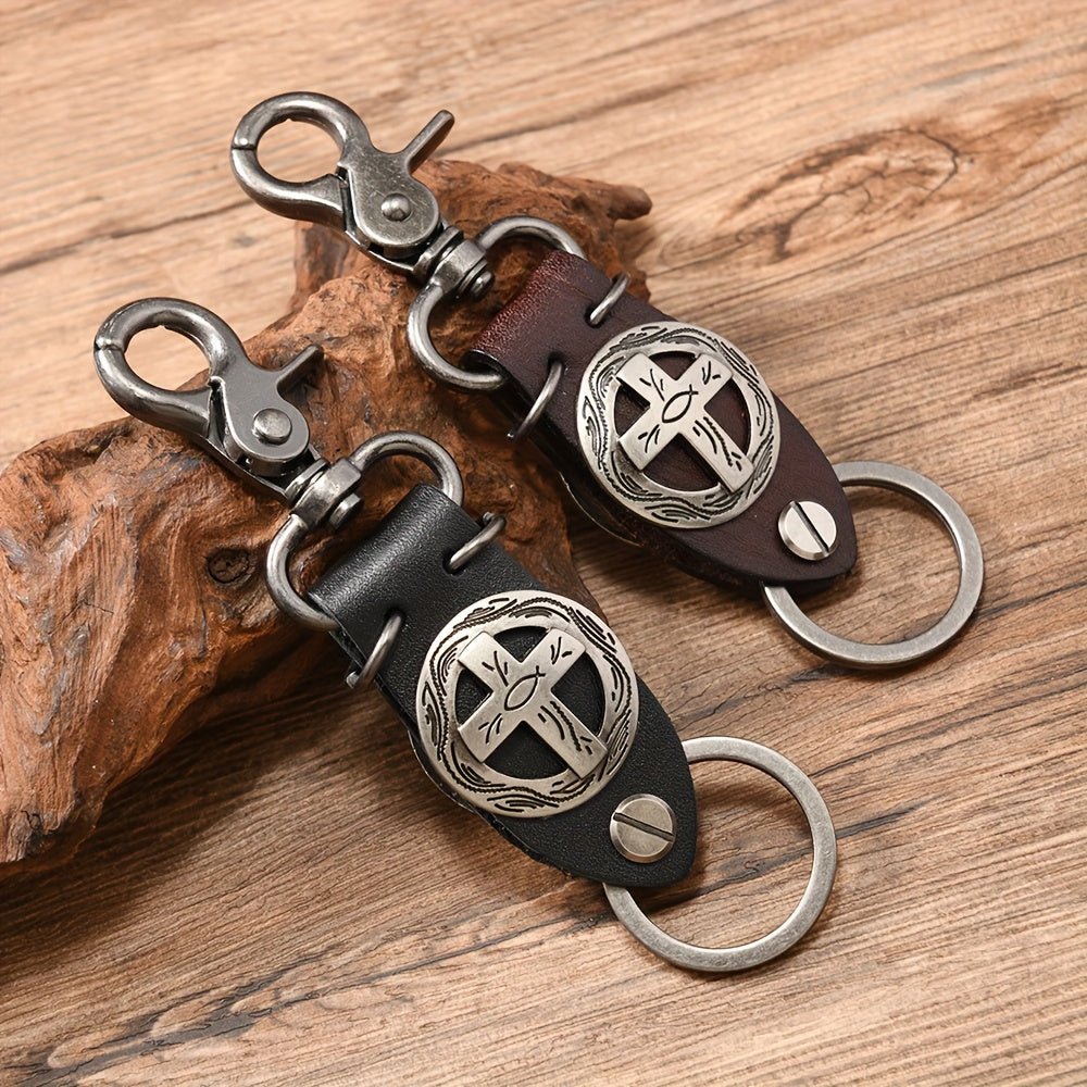 Chaveiro Viae Guardian – Couro e Cruz Retrô - Catholité