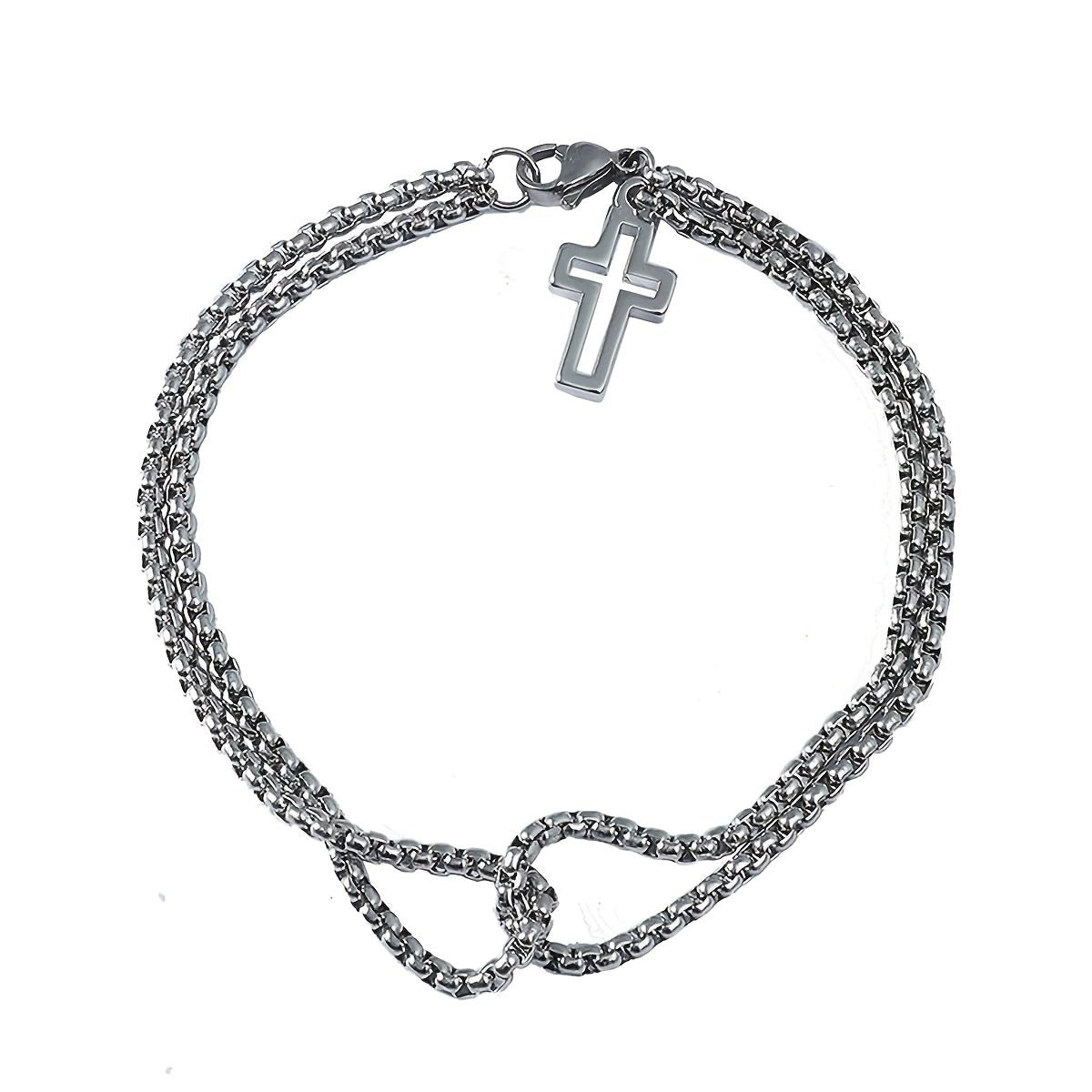 Pulseira Masculina em Aço Inoxidável com Cruz – Estilo Blindado Militae - Catholité