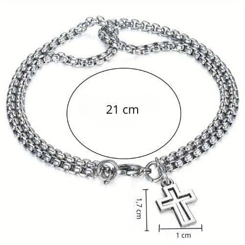 Pulseira Masculina em Aço Inoxidável com Cruz – Estilo Blindado Militae - Catholité