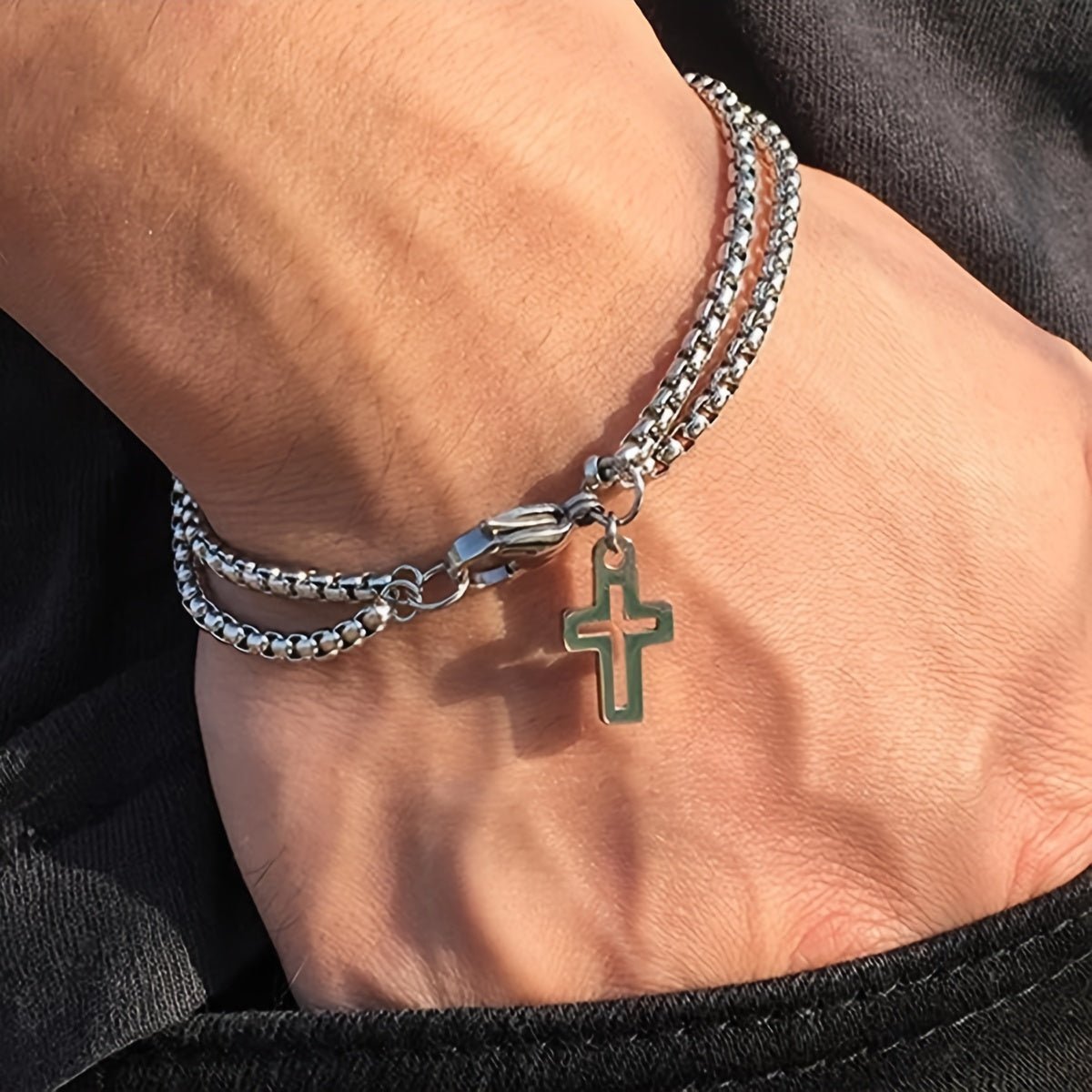 Pulseira Masculina em Aço Inoxidável com Cruz – Estilo Blindado Militae - Catholité