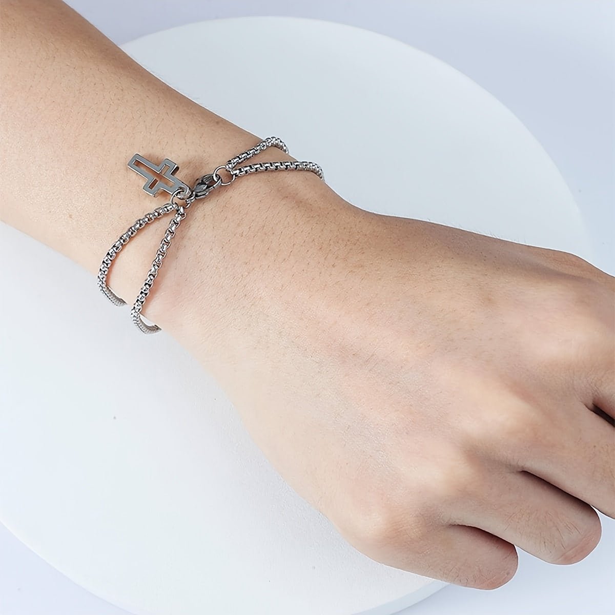 Pulseira Masculina em Aço Inoxidável com Cruz – Estilo Blindado Militae - Catholité