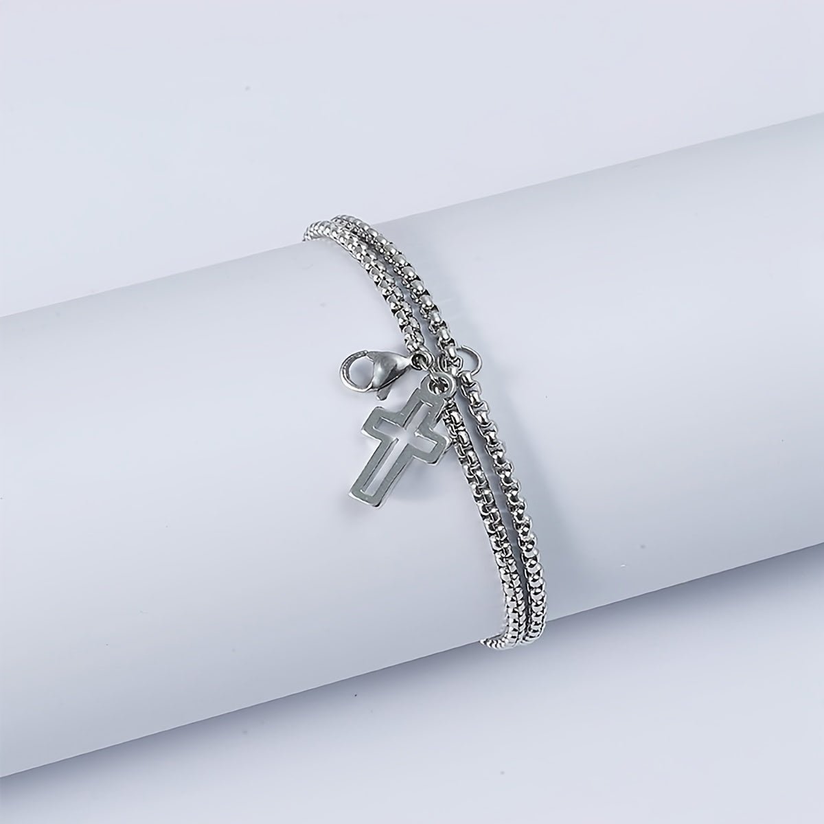 Pulseira Masculina em Aço Inoxidável com Cruz – Estilo Blindado Militae - Catholité