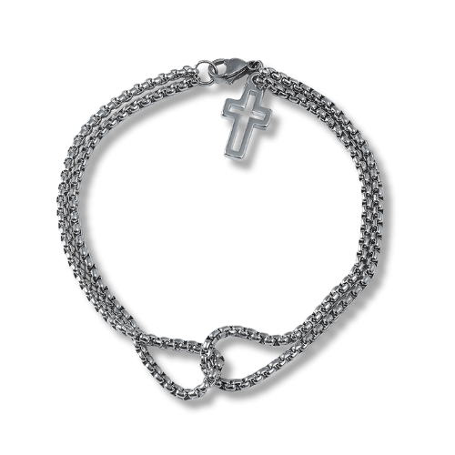 Pulseira Masculina em Aço Inoxidável com Cruz – Estilo Blindado Militae - Catholité