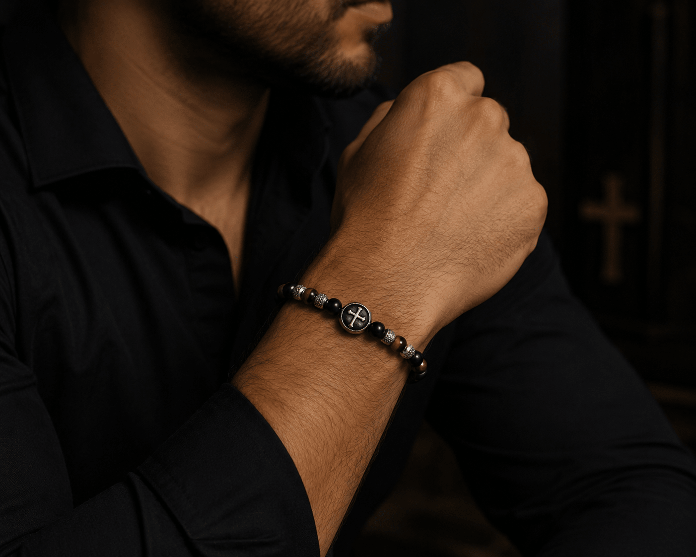 Pulseira Guardião – Olho de Tigre e Cruz - Catholité