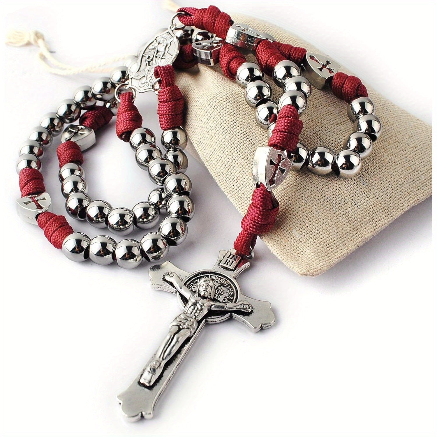 Terço Templário – Aço e Cordão Carmim - Catholité