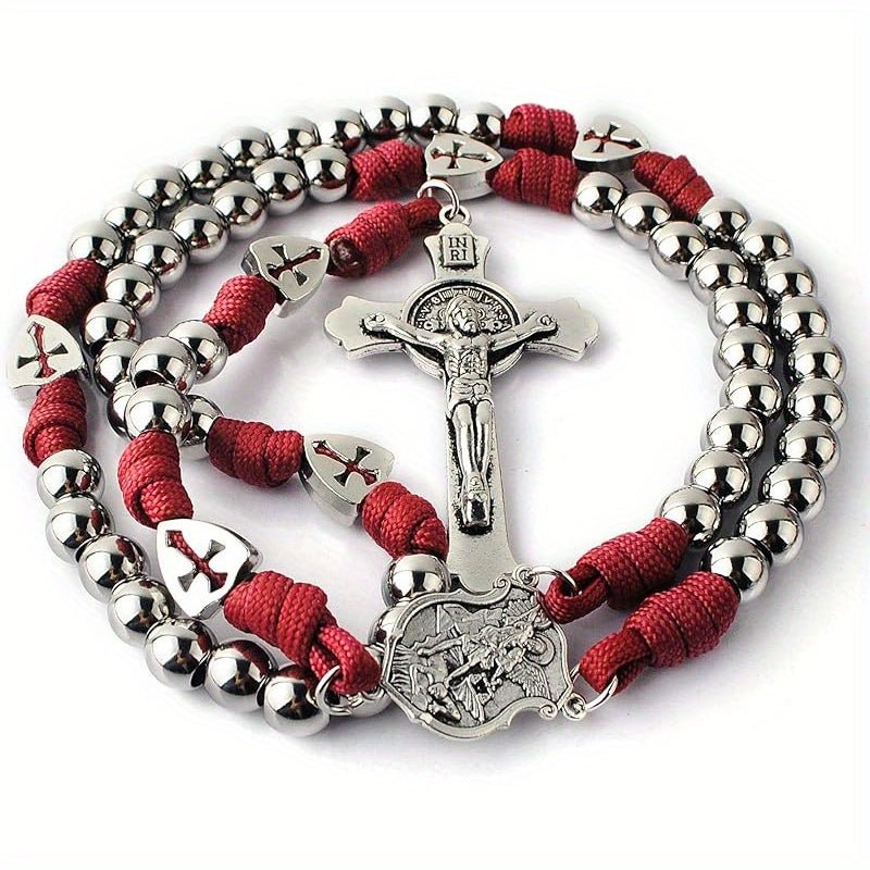 Terço Templário – Aço e Cordão Carmim - Catholité